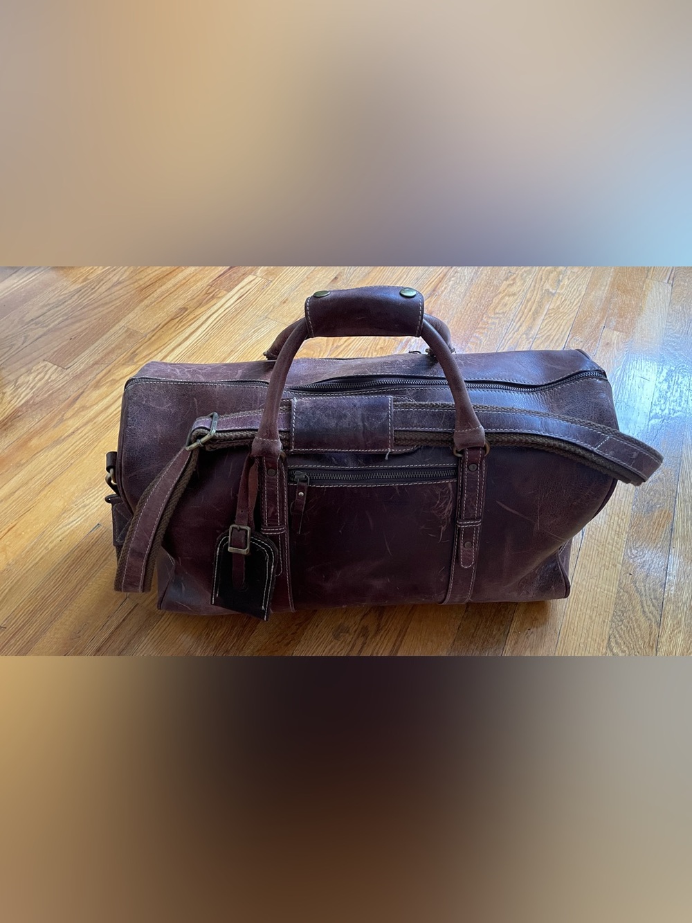 Aaron Leather Duffel Bag - Distressed Brown